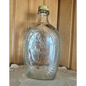 Vintage Embossed Log Cabin Syrup Clear Glass Bottle Cork Lid Vintage Advertising